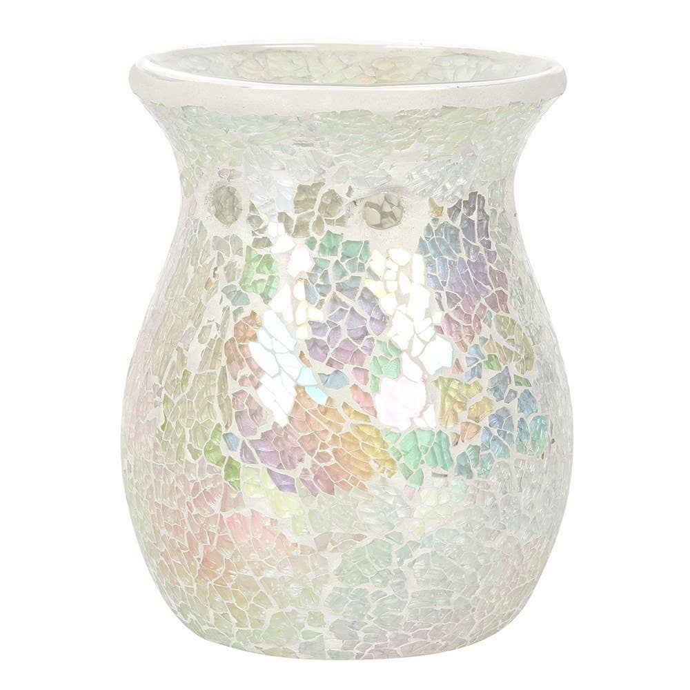 Large White Iridescent Crackle Oil Burner and Wax Warmer