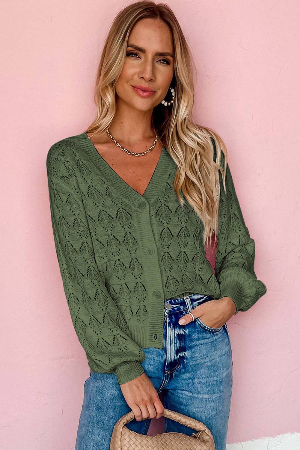 Green Lightweight Crochet Cardigan