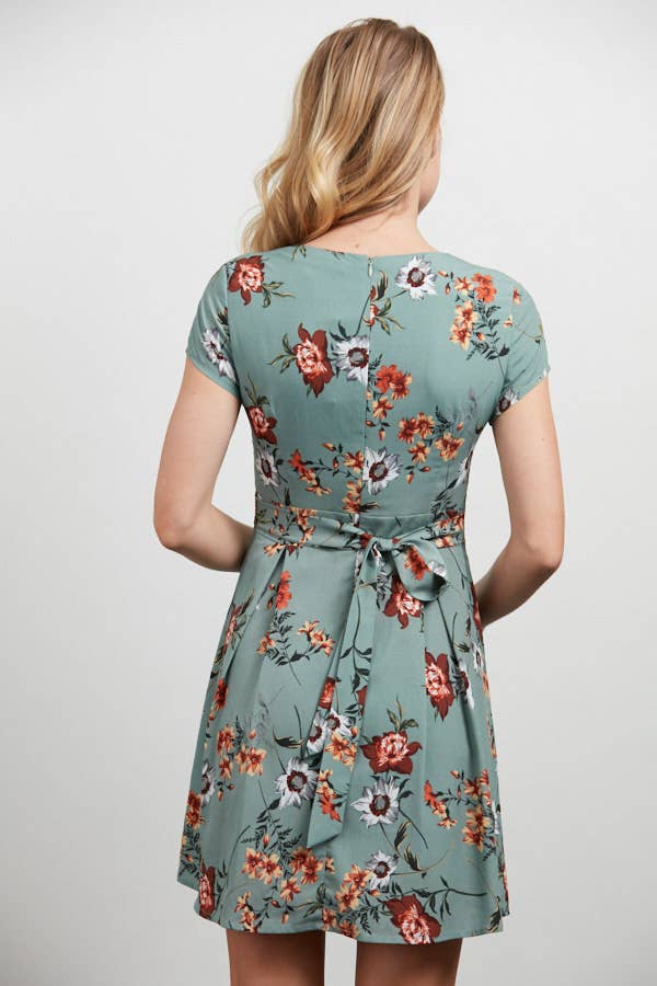 Pleated Floral A Line Dress