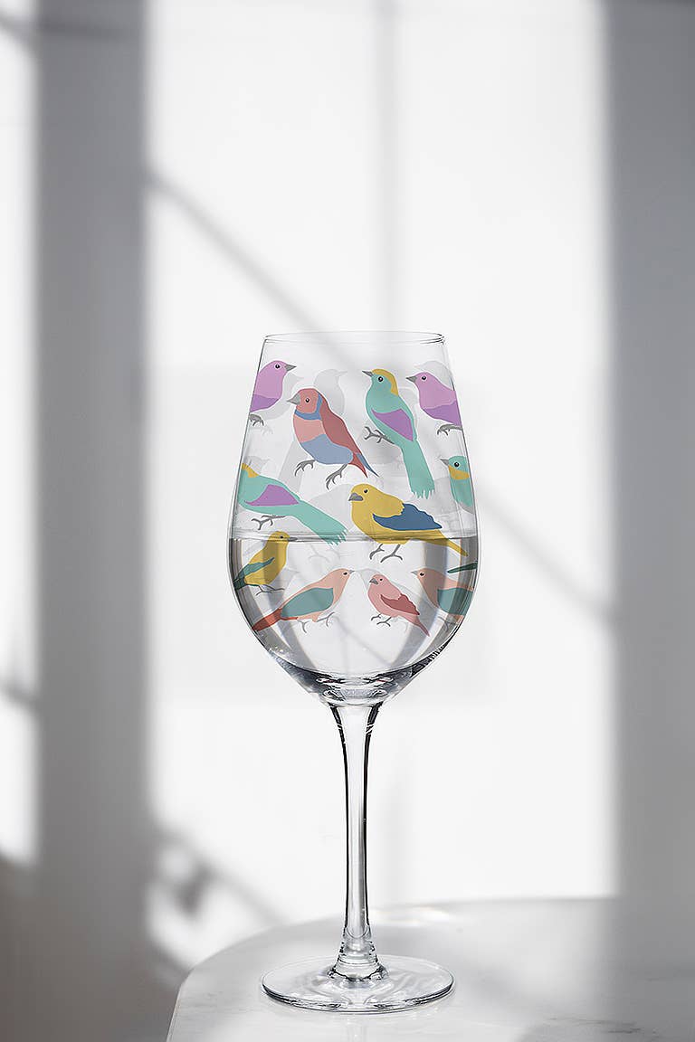 Pastel Birds Wine Glass