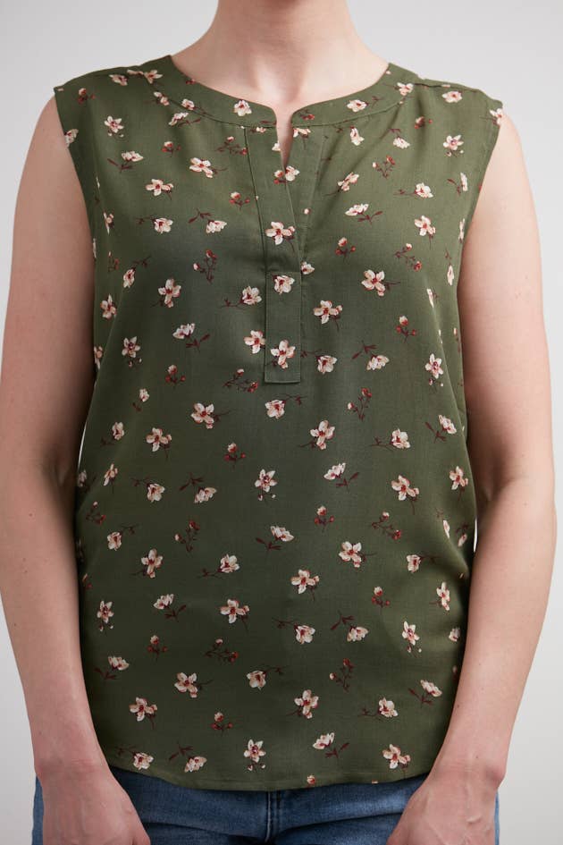 Olive V Neck Floral Blouse