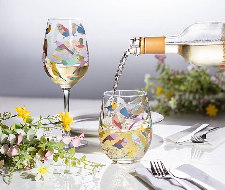 Pastel Birds Wine Glass