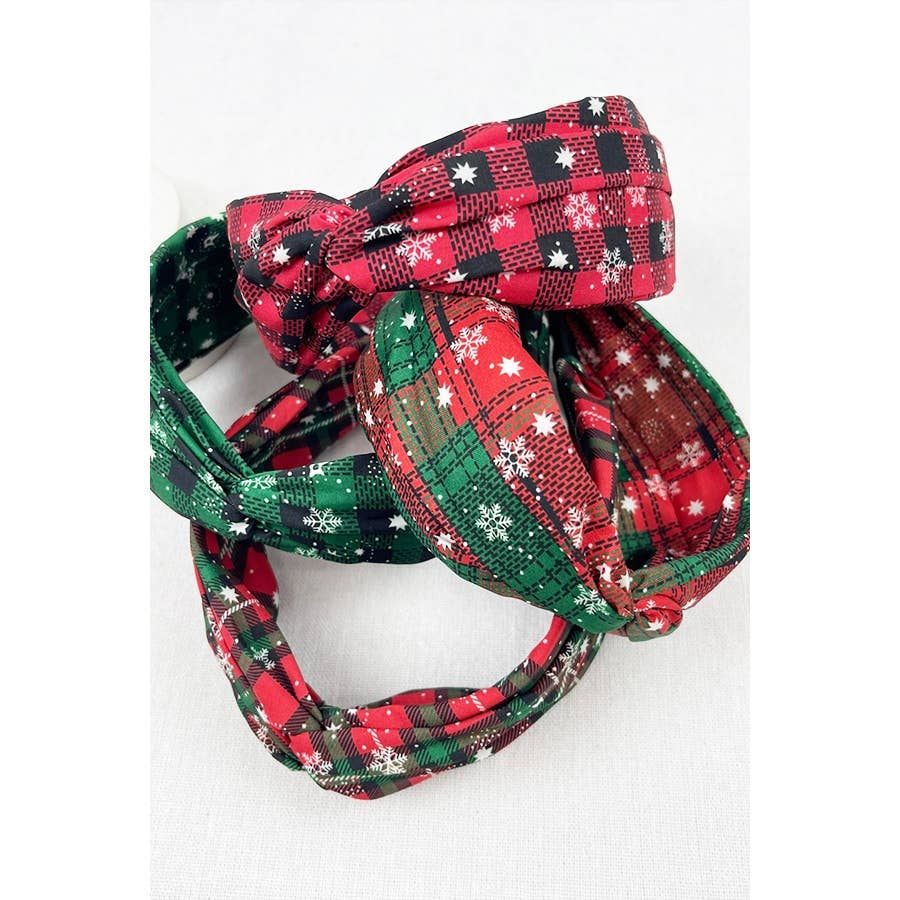 Plaid Snowflake Fabric Twist Headband