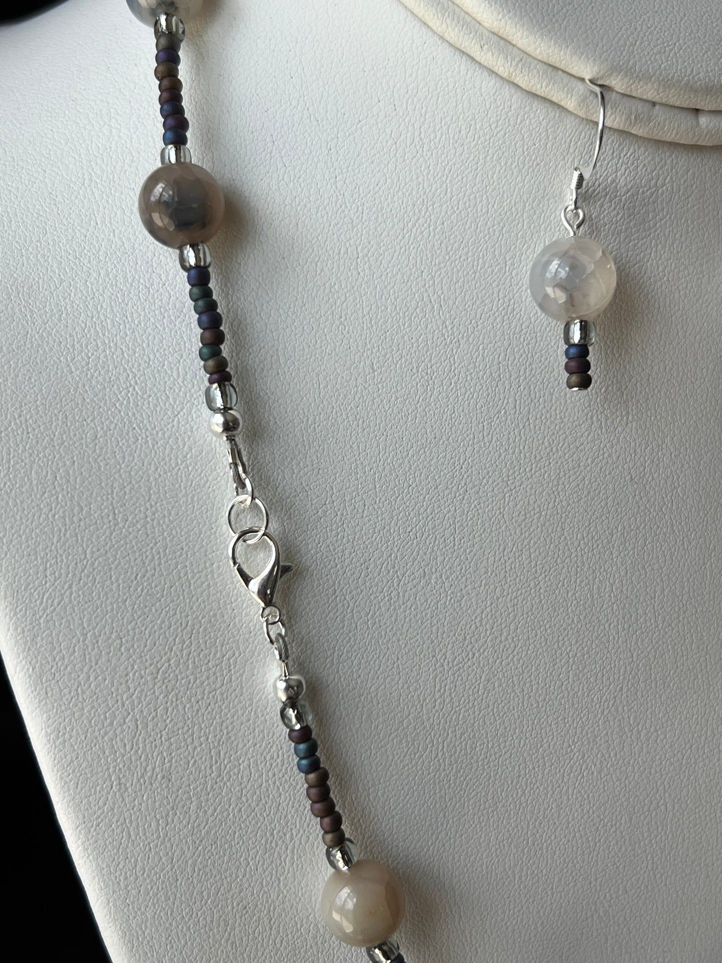 Dragon Vein Agate Necklace and Earrings Set