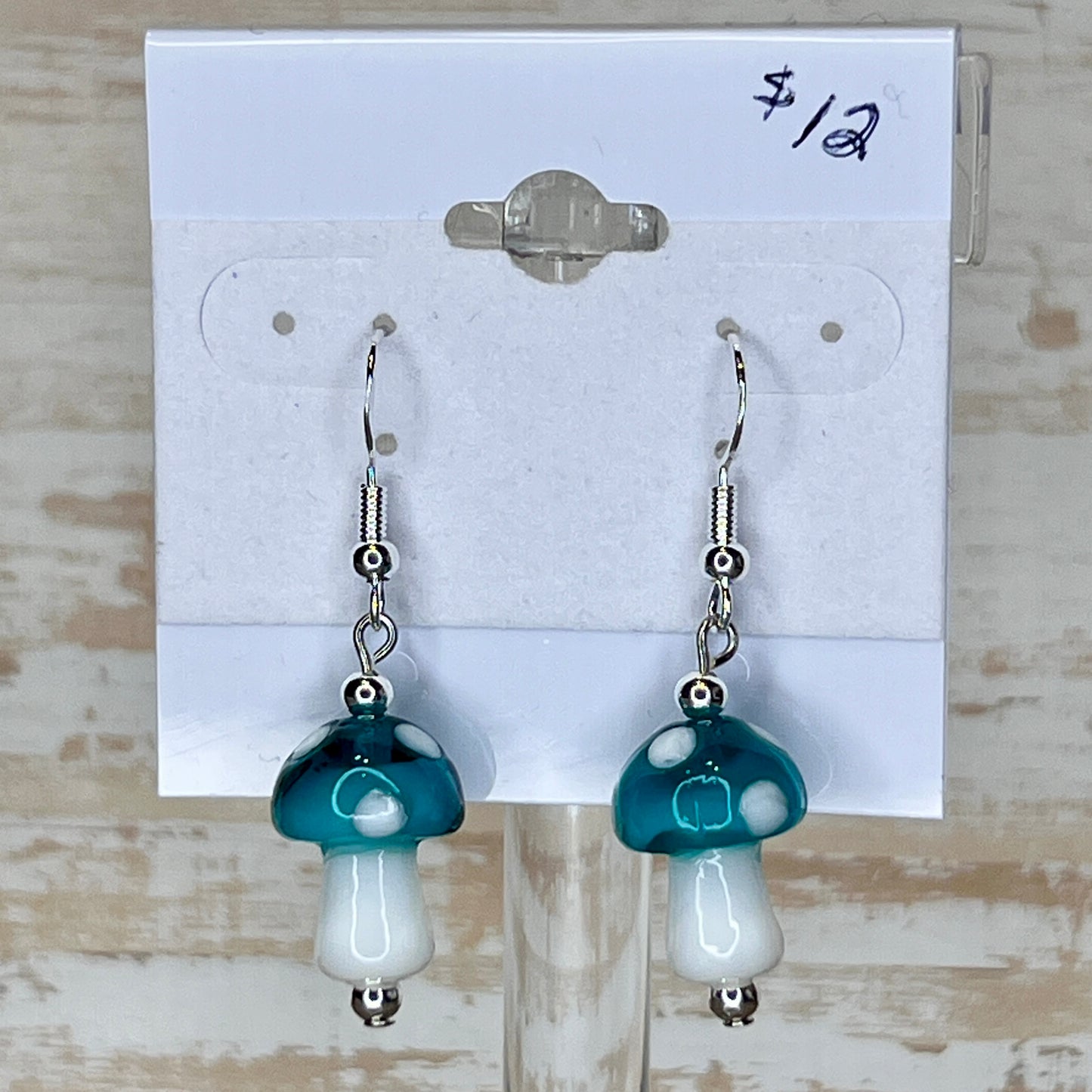 Blue Glass Mushroom Earrings