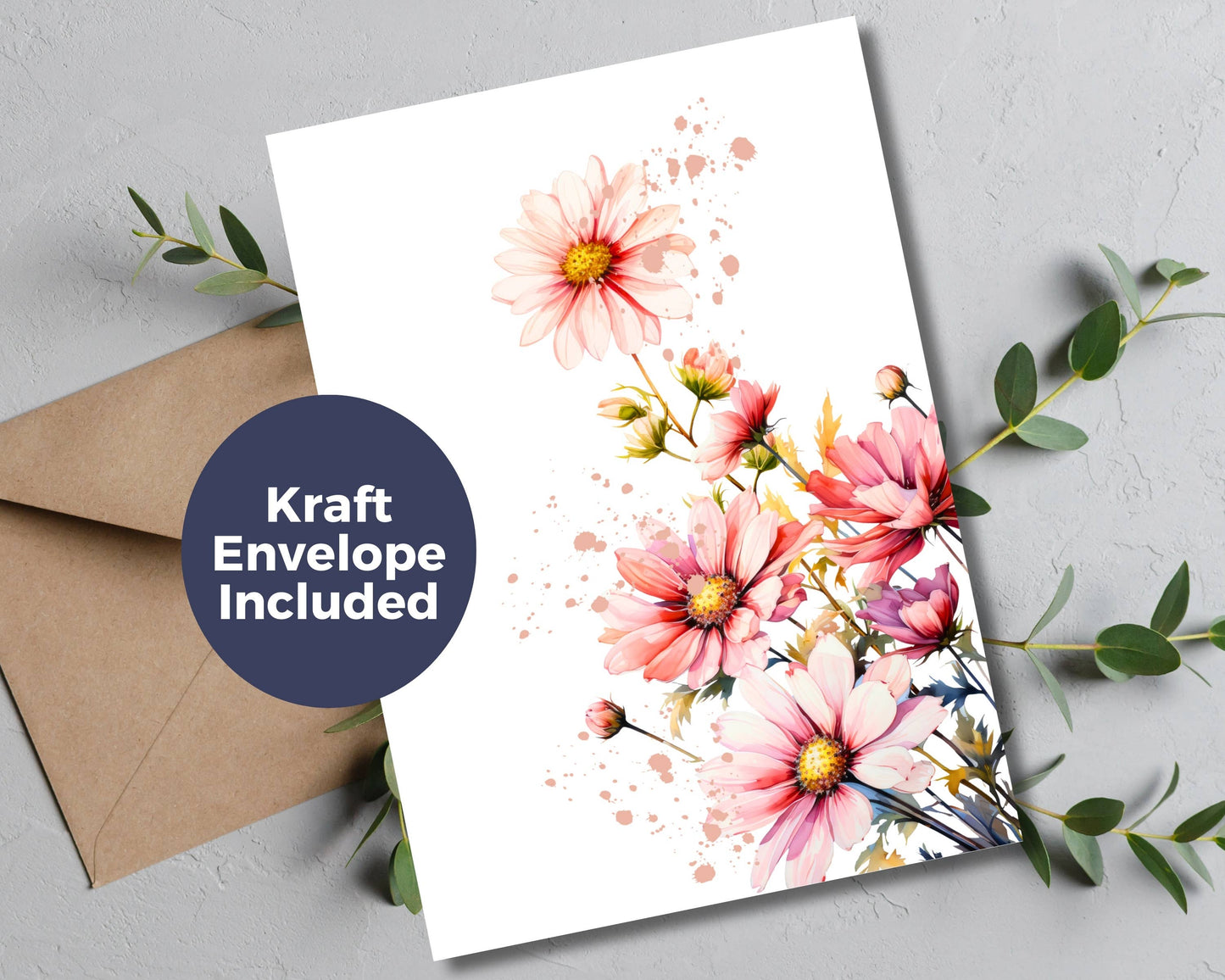 Watercolor Greeting Card - Pink Daisy
