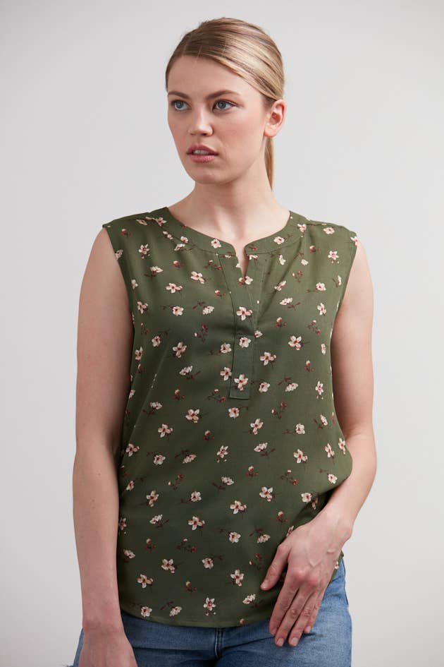 Olive V Neck Floral Blouse