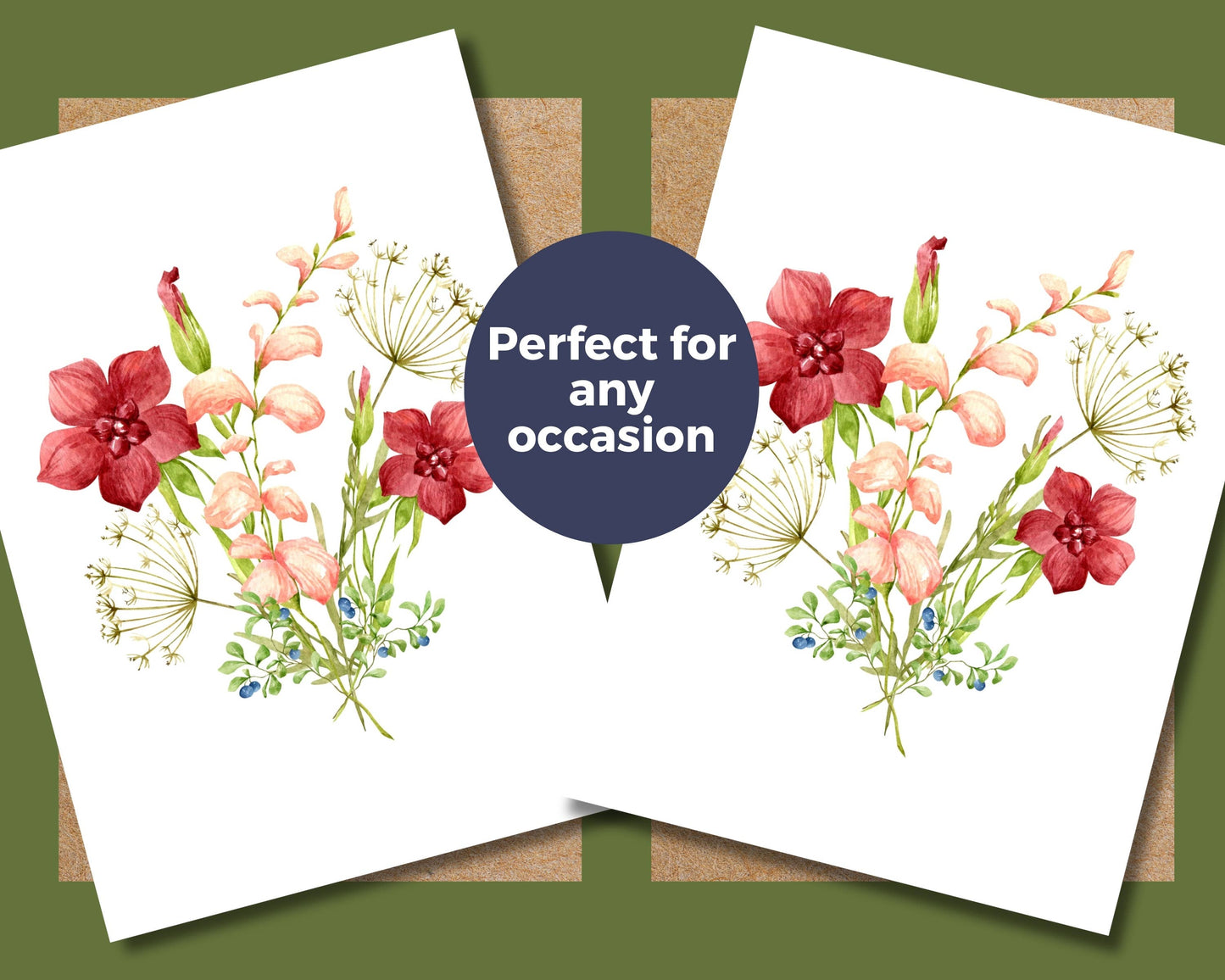 Watercolor Greeting Card - Red Bouquet