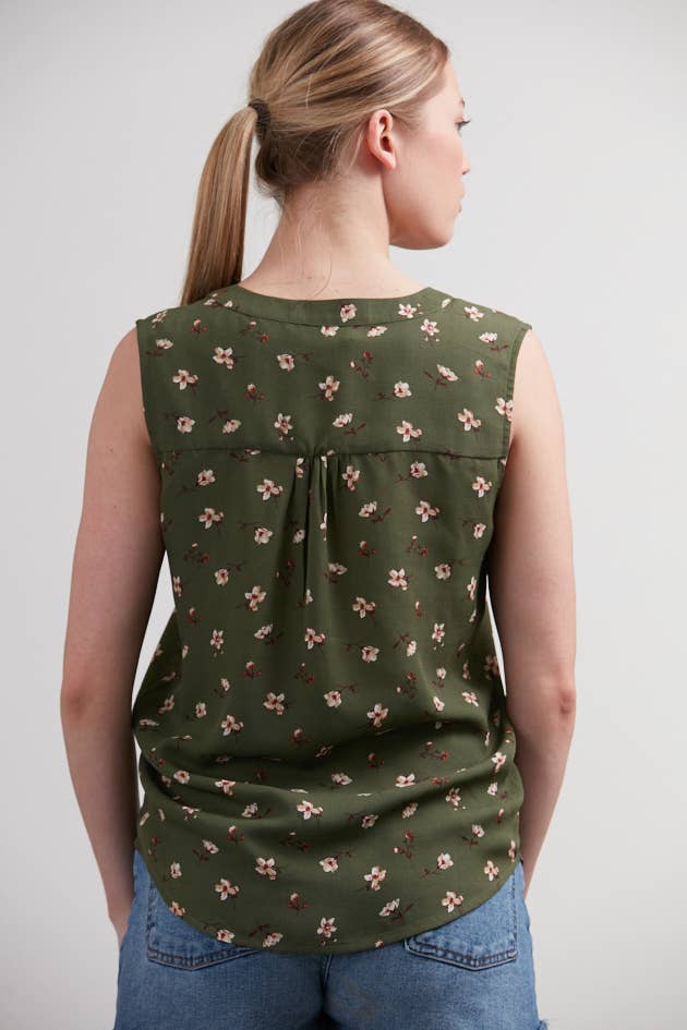 Olive V Neck Floral Blouse