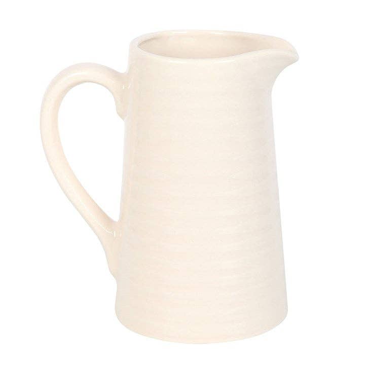 Back view of a ceramic flower vase shaped like a water jug, 3D sunflower not visible on back.