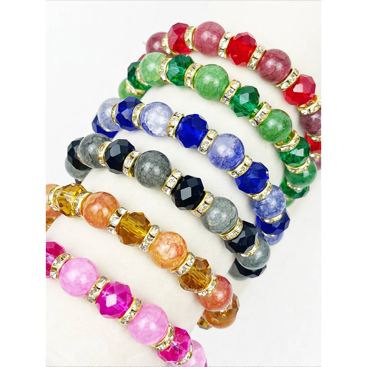 Colorful beaded stretch bracelets.