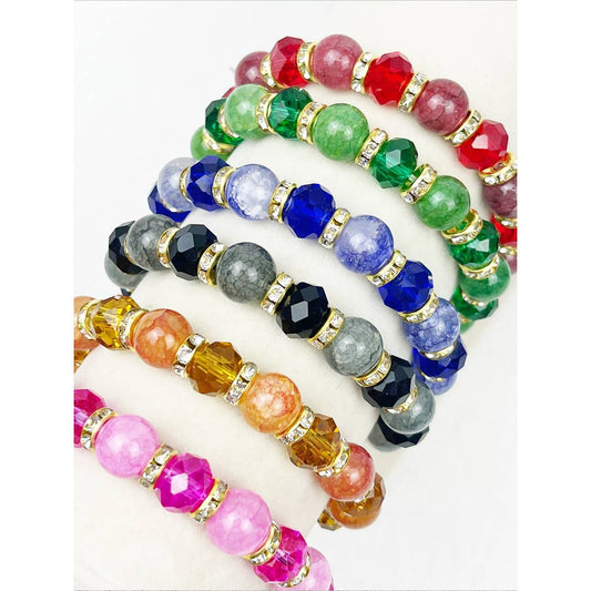 Colorful beaded stretch bracelets.