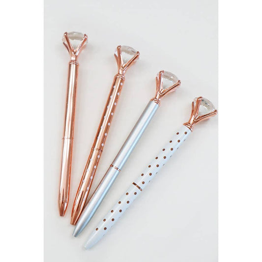 A sleek metallic pen with a large diamond on the end.