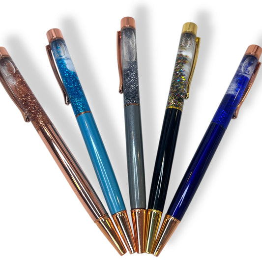 Colorful pens with matching glitter that floats.