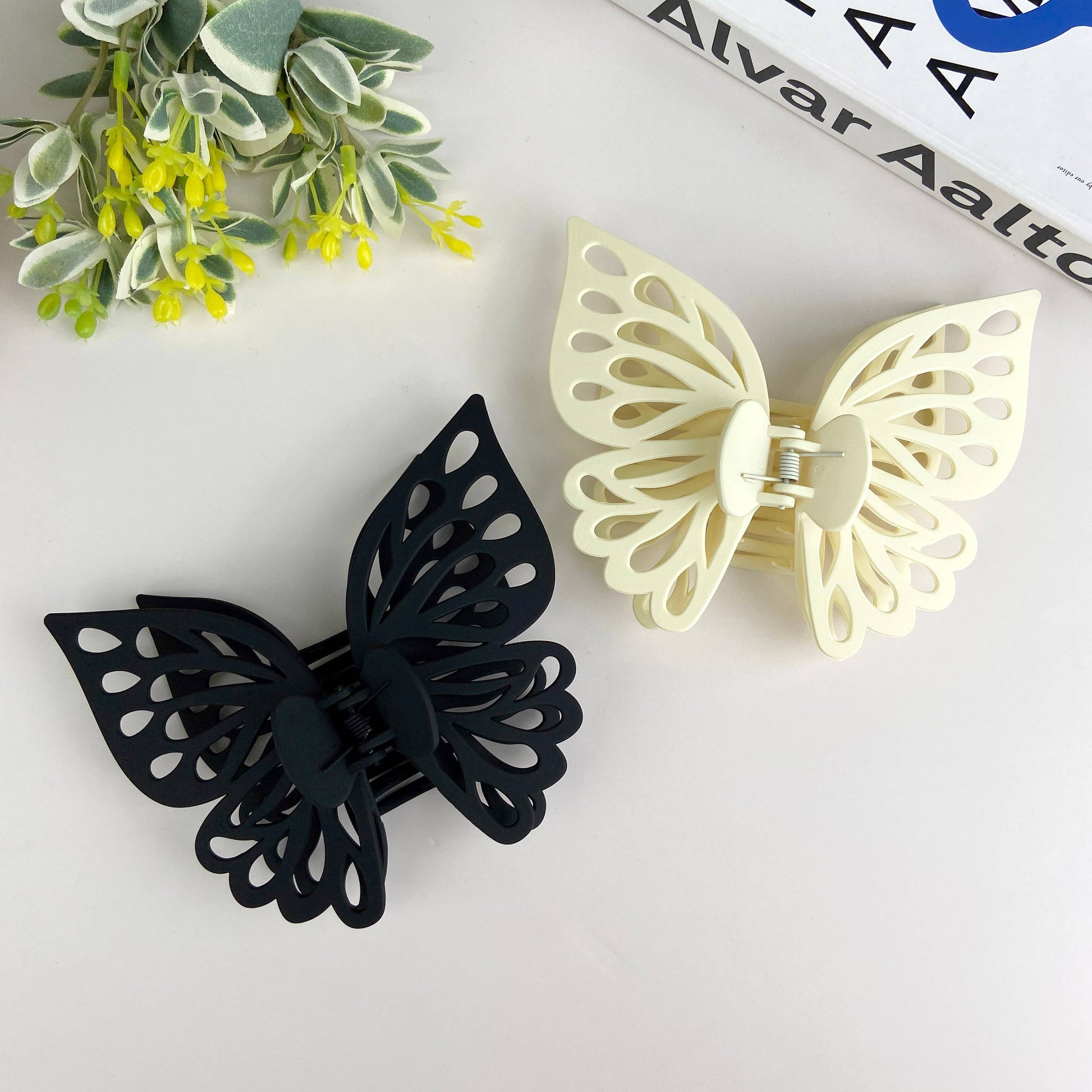 Black and ivory butterfly hair claws.