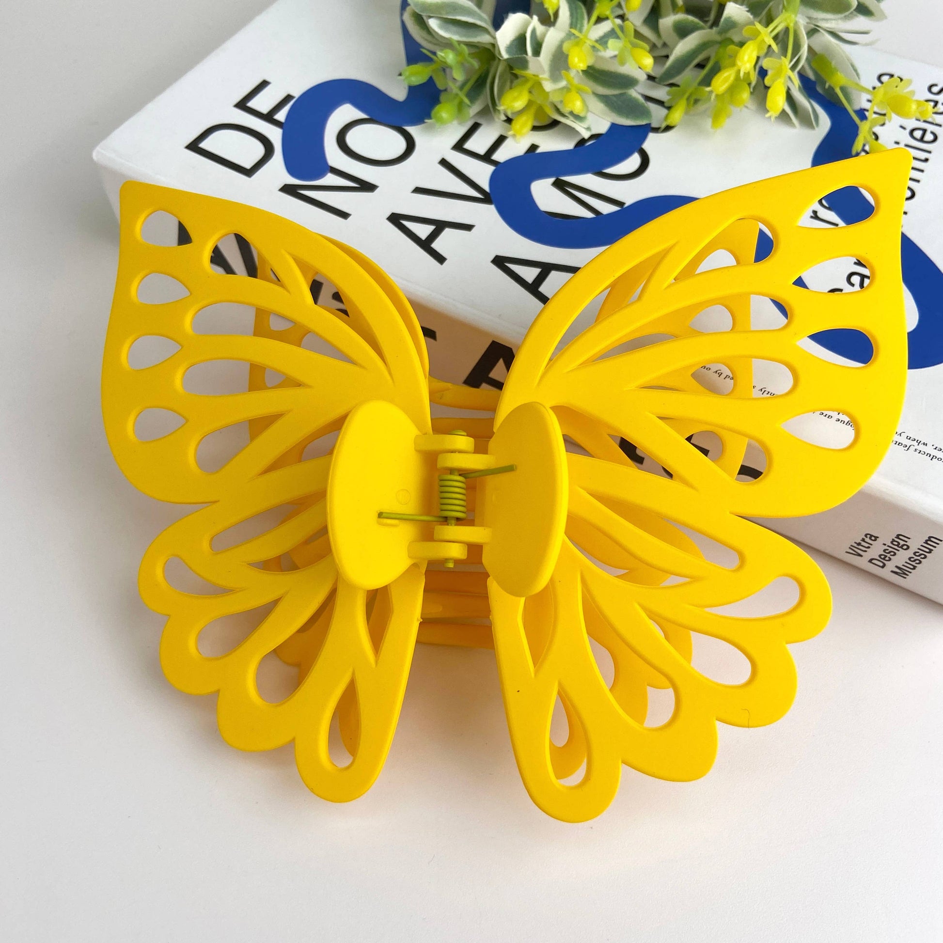 Large butterfly hair claw in yellow