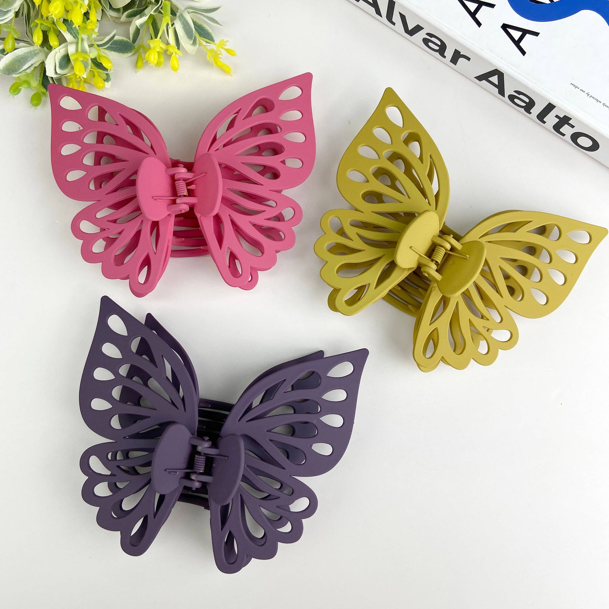 Three butterfly hair claws