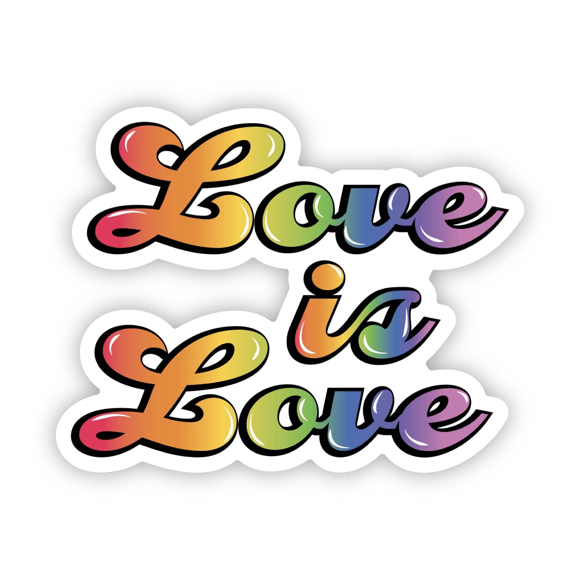 "Love Is Love" Rainbow Flag LGBTQ Themed Sticker. Design created by Kiara Mignone