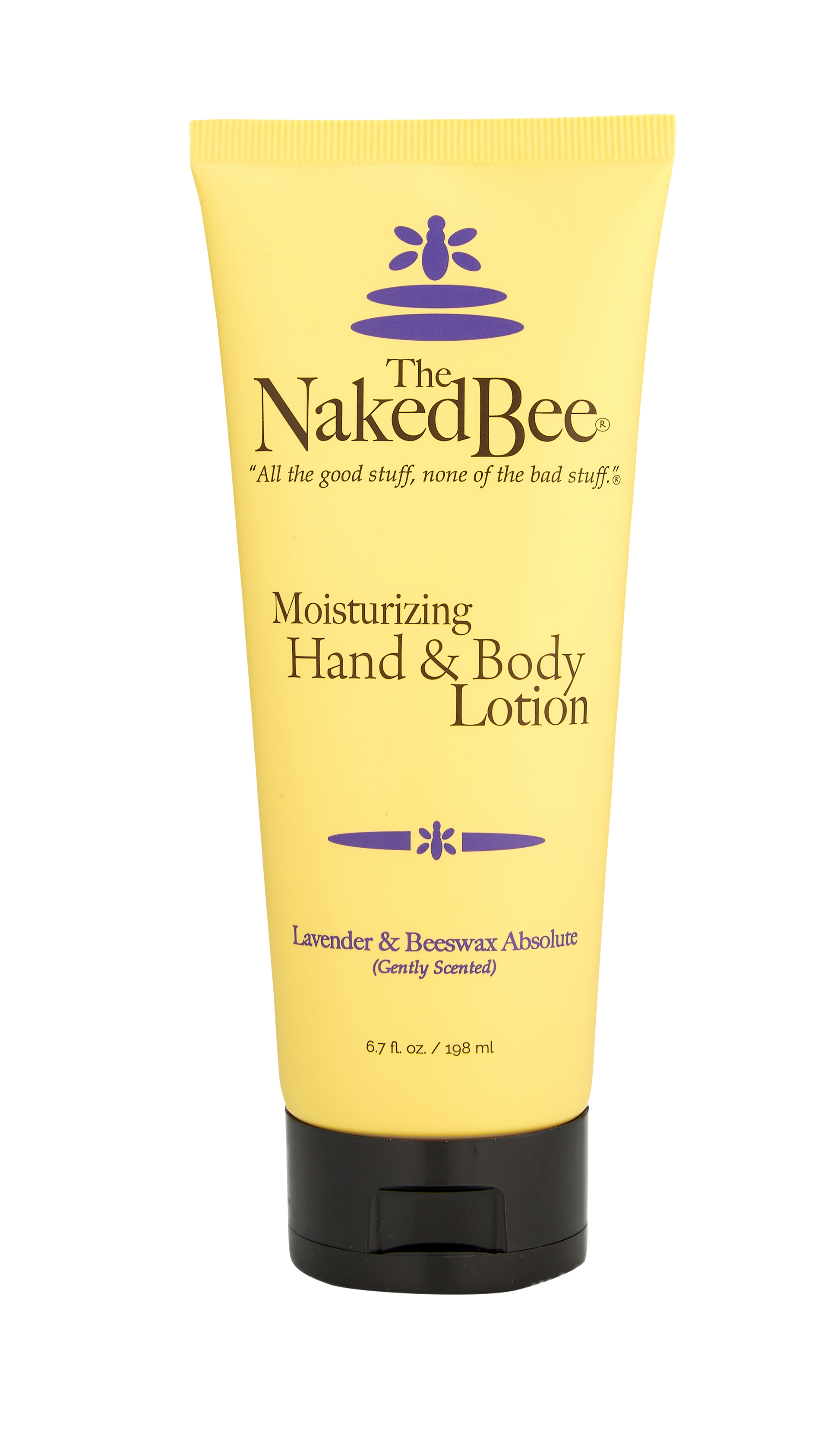 Moisturizing hand and body lotion in lavender and beeswax absolute scent by The Naked Bee.