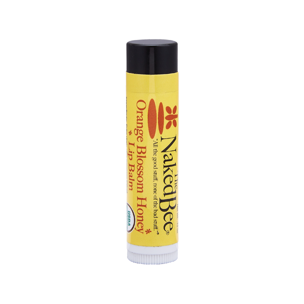 Certified organic lip balm by The Naked Bee in Orange Blossom honey flavor.