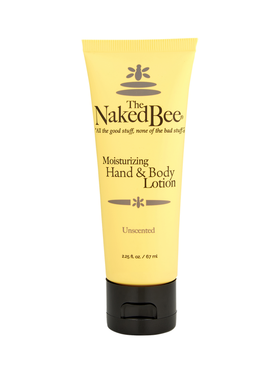 2.25oz bottle of The Naked Bee's unscented moisturizing hand and body lotion.