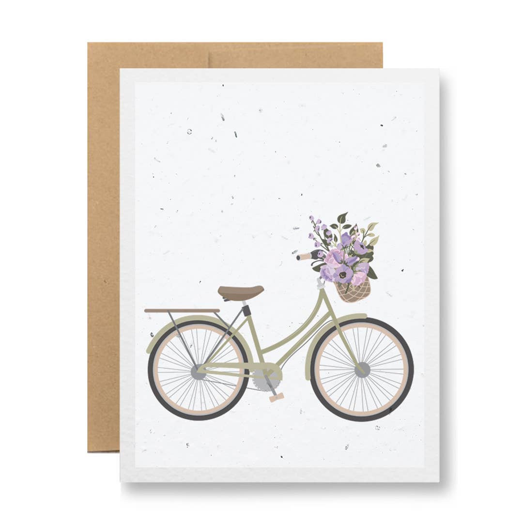 Plantable Greeting Card - Bicycle with a basket of flowers