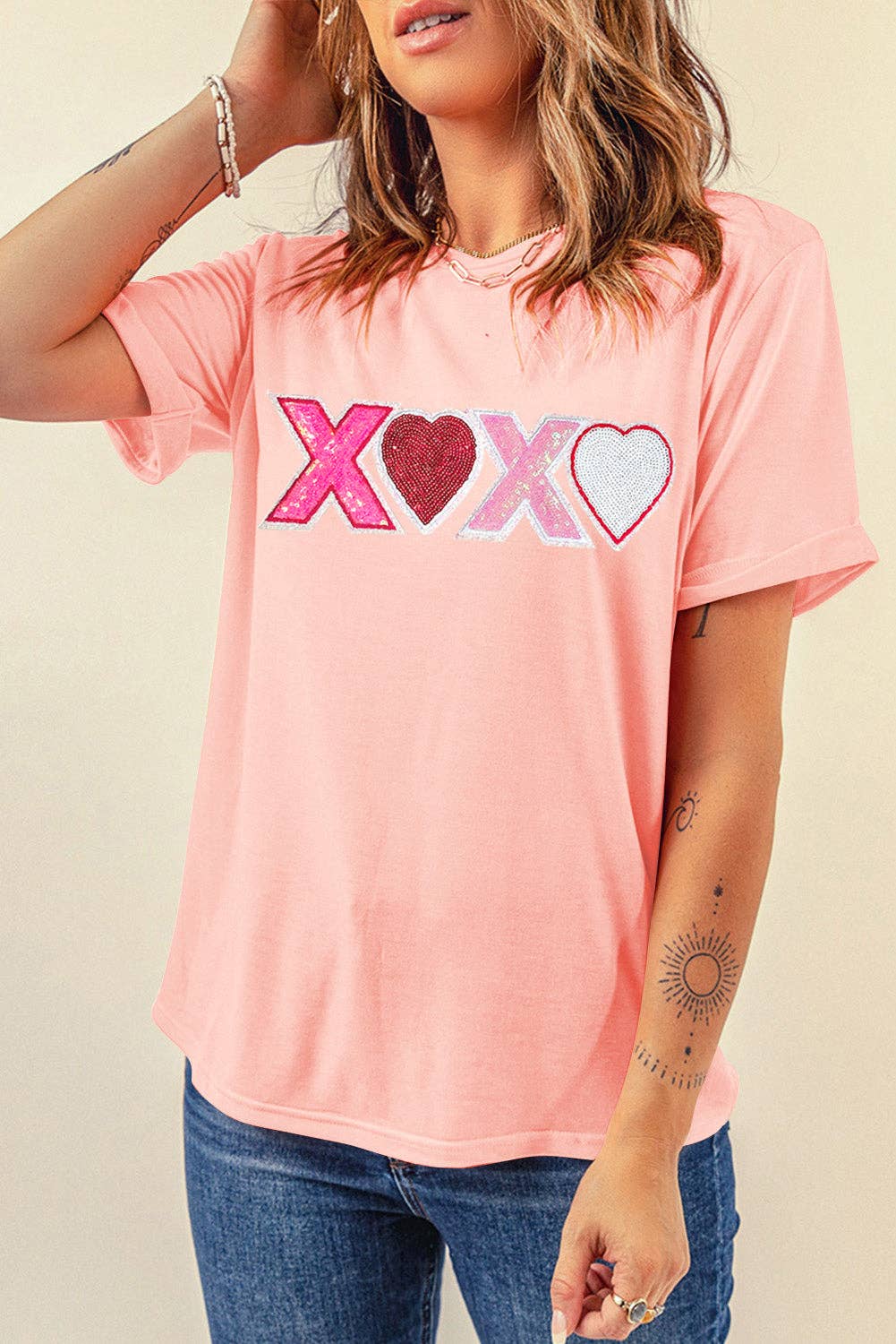 Pink Sequin XOXO Valentine's Day T-Shirt