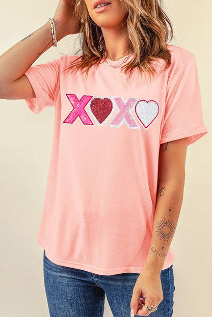 Pink Sequin XOXO Valentine's Day T-Shirt