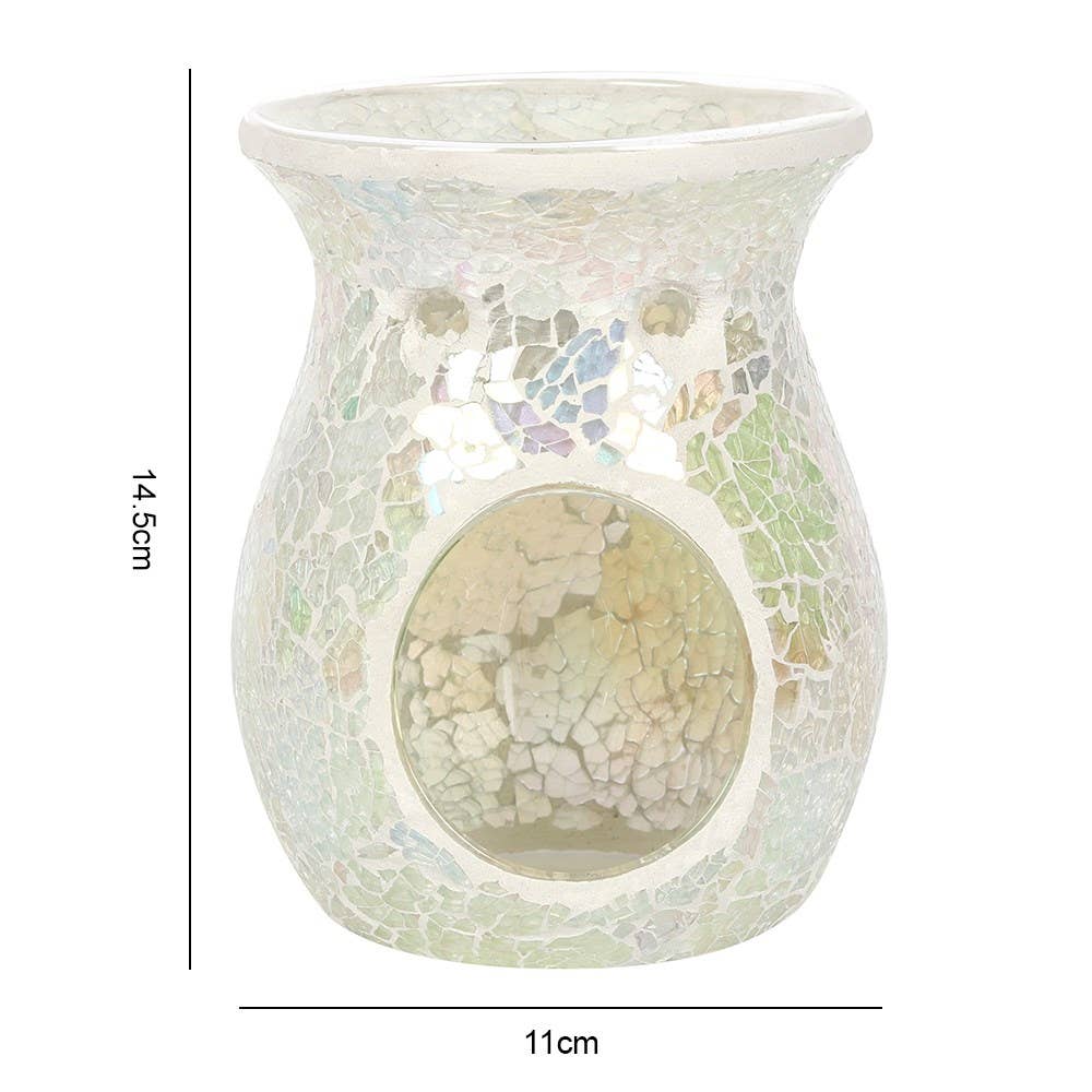 Large White Iridescent Crackle Oil Burner and Wax Warmer