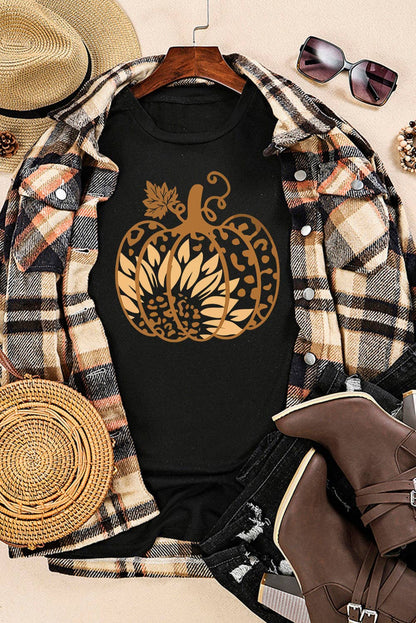 Sunflower and Leopard Pumpkin Graphic Tee