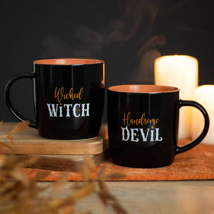 "Wicked Witch and Handsome Devil" Couples Halloween Mug Set