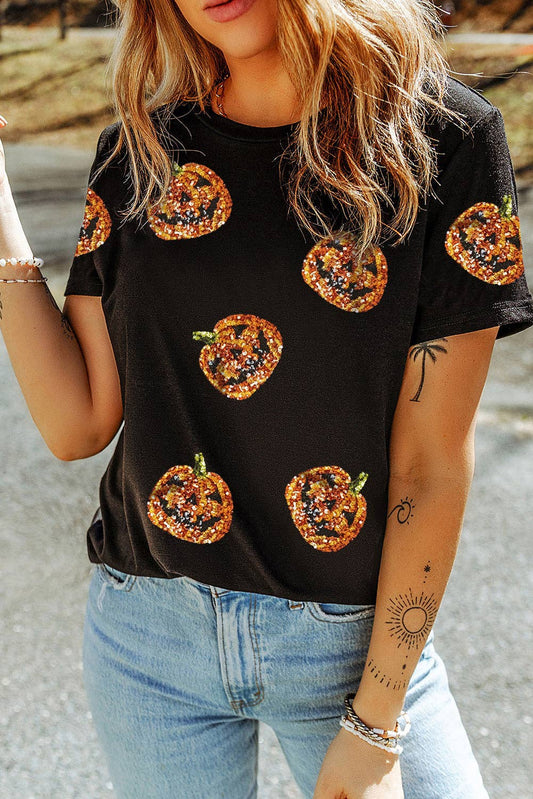 Sequin Pumpkin Halloween Tee