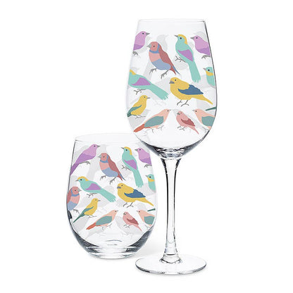 Pastel Birds Wine Glass