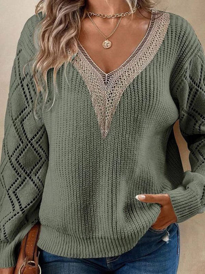 Detailed V-neck Knit Sweater