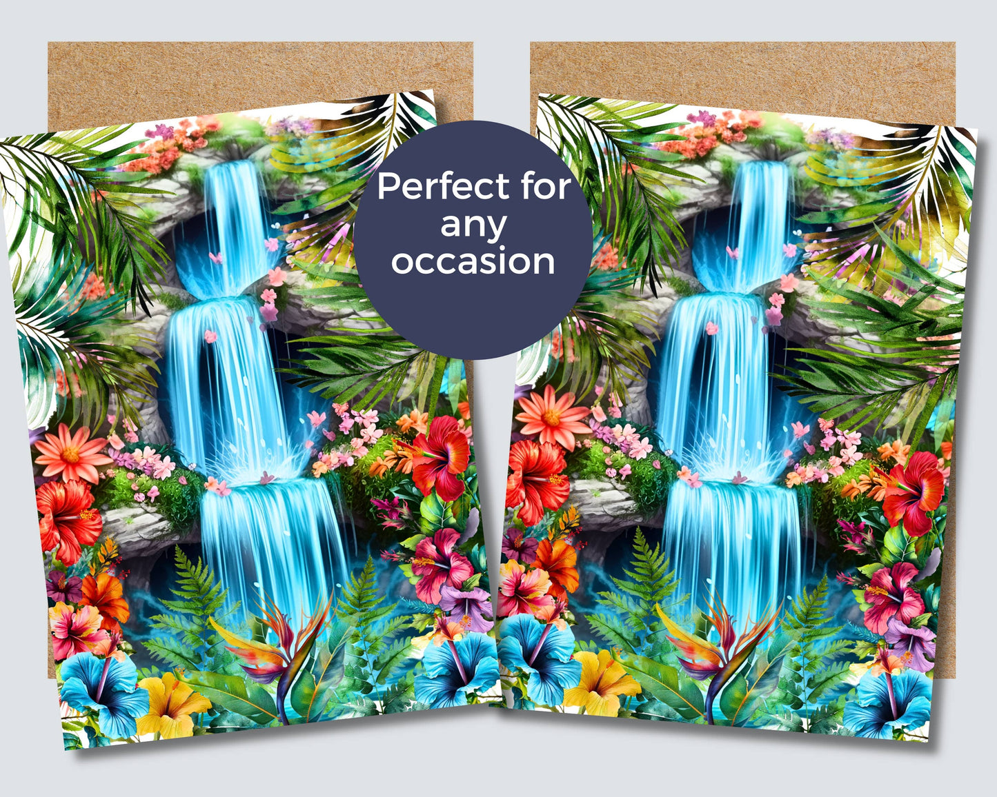 Watercolor Greeting Card - Tropical Waterfall