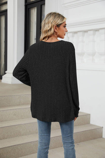 Ribbed Black Button-Down Cardigan
