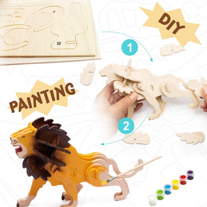 3D Wooden Puzzle with Paint Kit: Lion