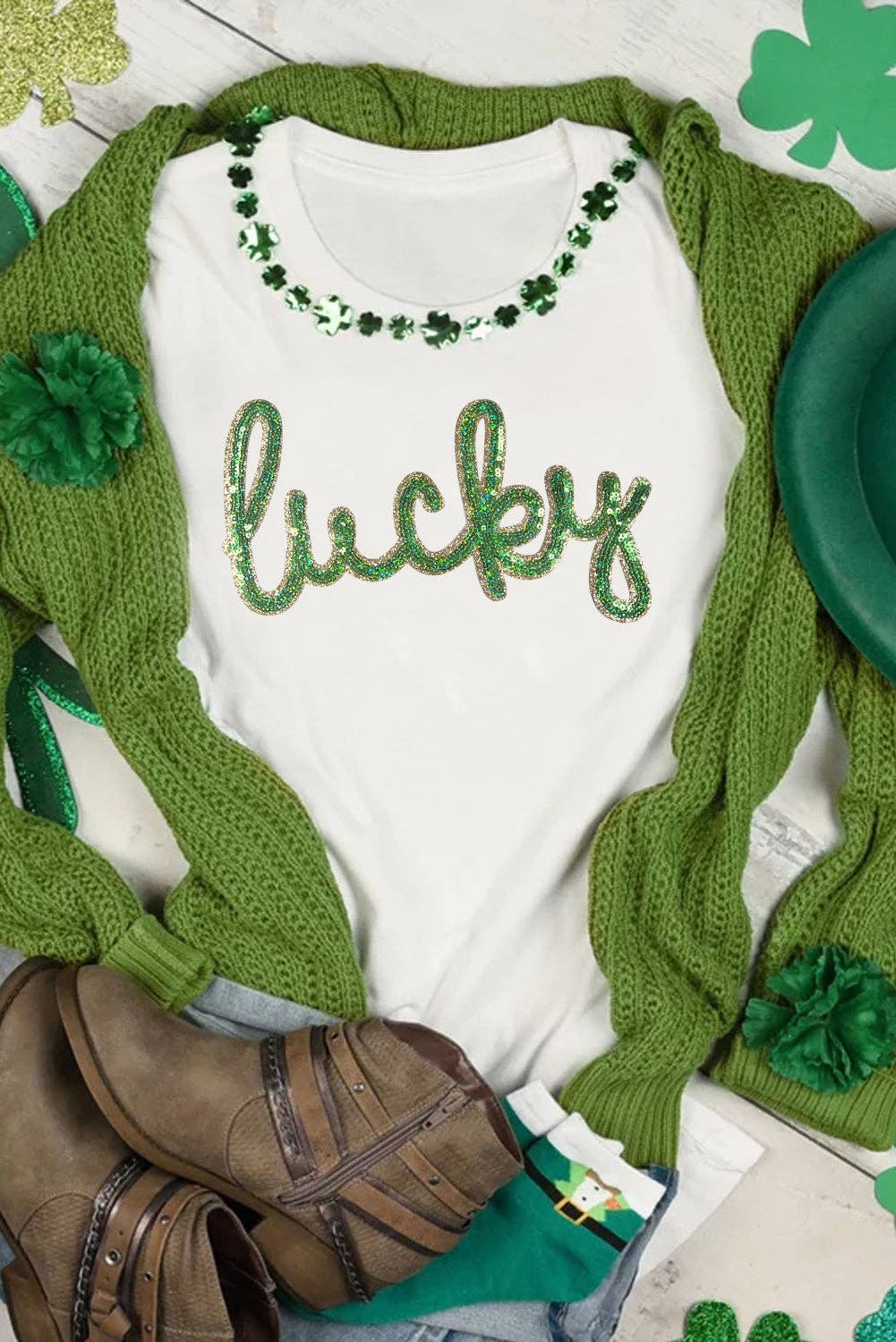 Lucky St. Patrick's Day Sequin T-Shirt