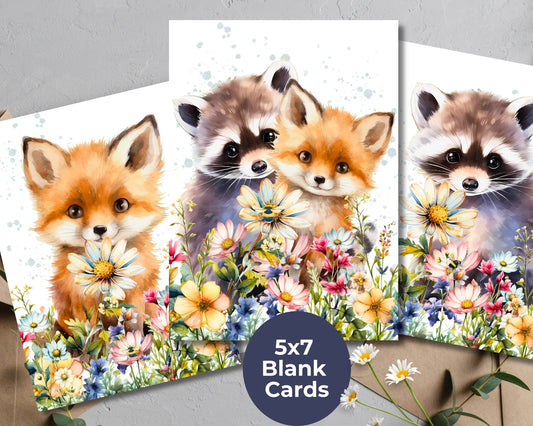 Watercolor Greeting Cards - Fox and Raccoon