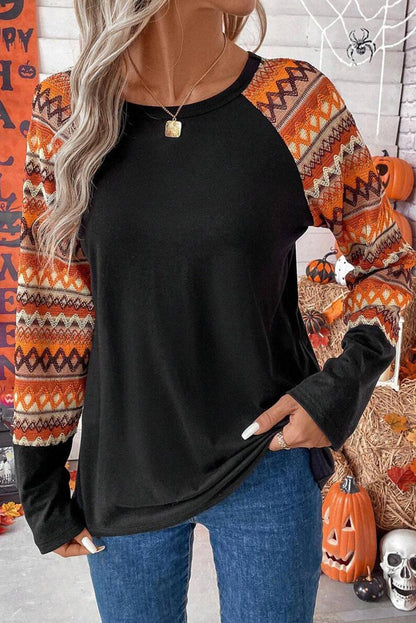 Geo Print Raglan Long Sleeve Tee