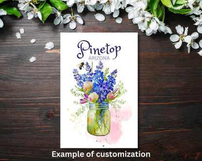 Watercolor Greeting Card - Blue Bouquet with Bee