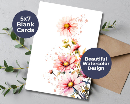 Watercolor Greeting Card - Pink Daisy