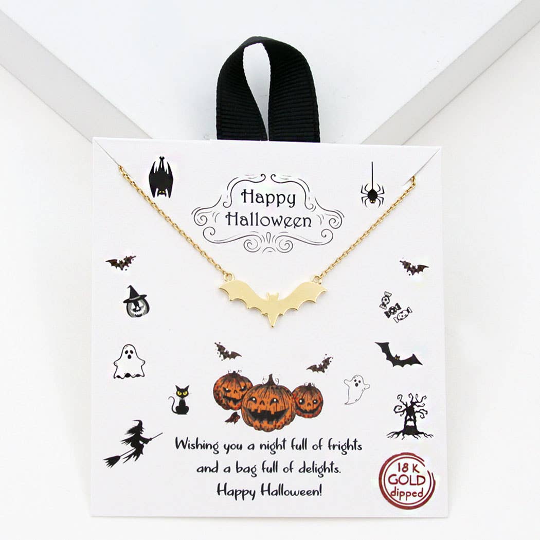 Gold-Dipped Halloween Bat Pendant Necklace