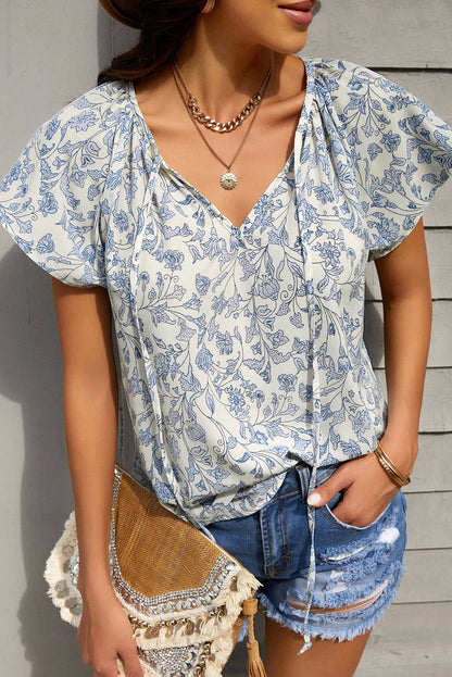 Fluttery Blue Floral Blouse