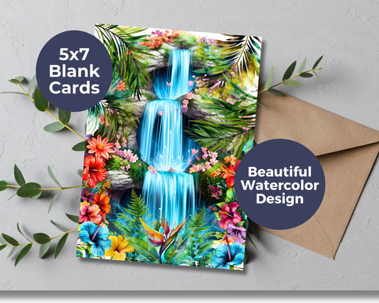 Watercolor Greeting Card - Tropical Waterfall