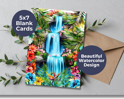 Watercolor Greeting Card - Tropical Waterfall