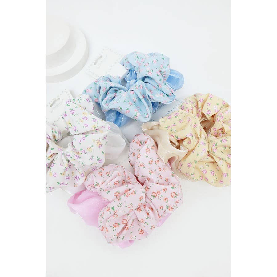 Solid Shimmer and Ditsy Floral Scrunchie 2-pack