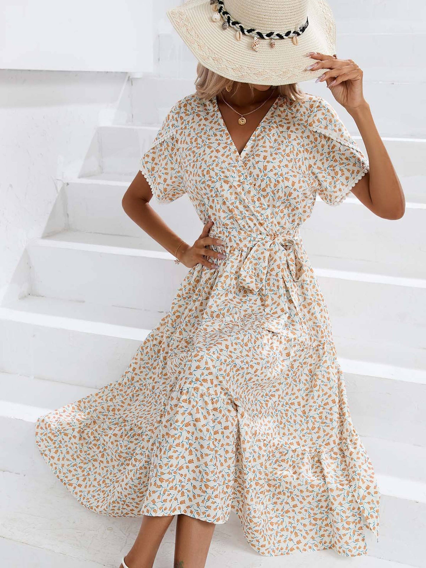 Floral Split V-neck Dress