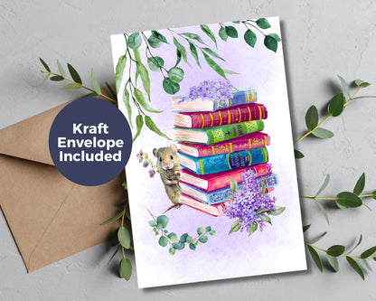 Watercolor Greeting Card - Antique Books