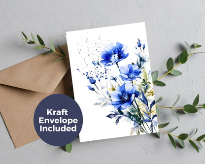 Watercolor Greeting Card - Blue Floral